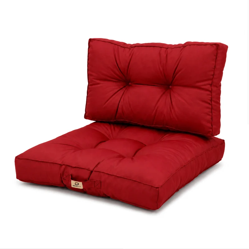 Ensemble Coussins Capitonné 50x50 Rouge - Épais 15cm & Moelleux (Assise + Dossier)