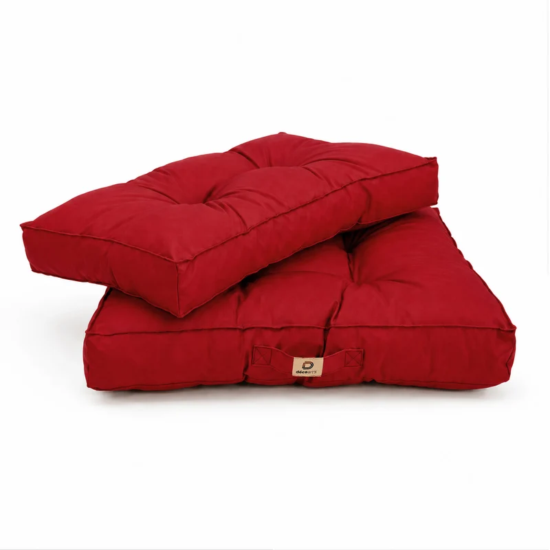 Ensemble Coussins Capitonné 50x50 Rouge - Épais 15cm & Moelleux (Assise + Dossier)