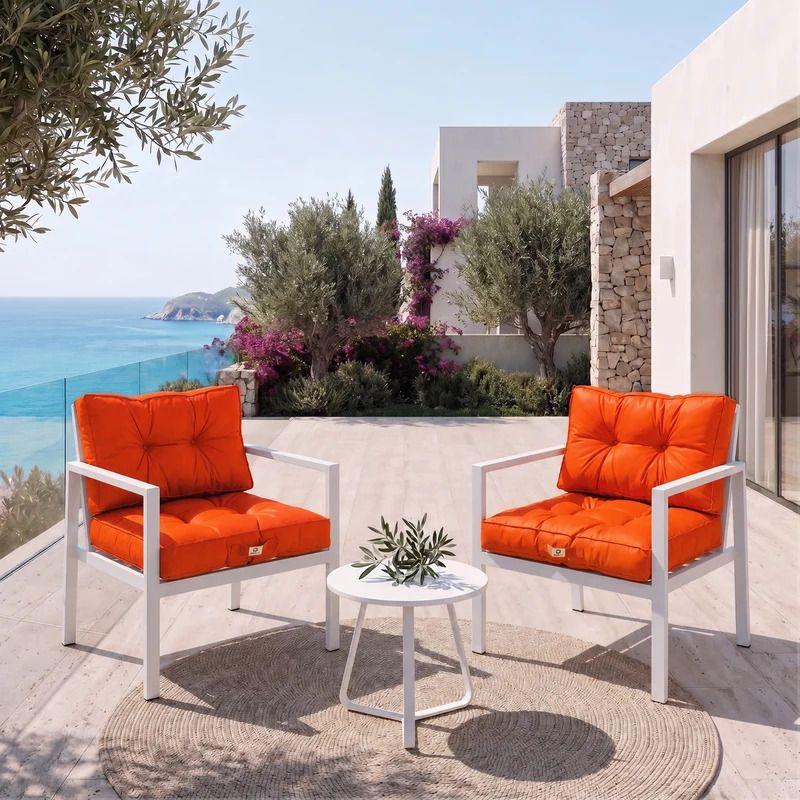 Ensemble Coussins Capitonné 50x50 Orange - Épais 15cm & Moelleux (Assise + Dossier)