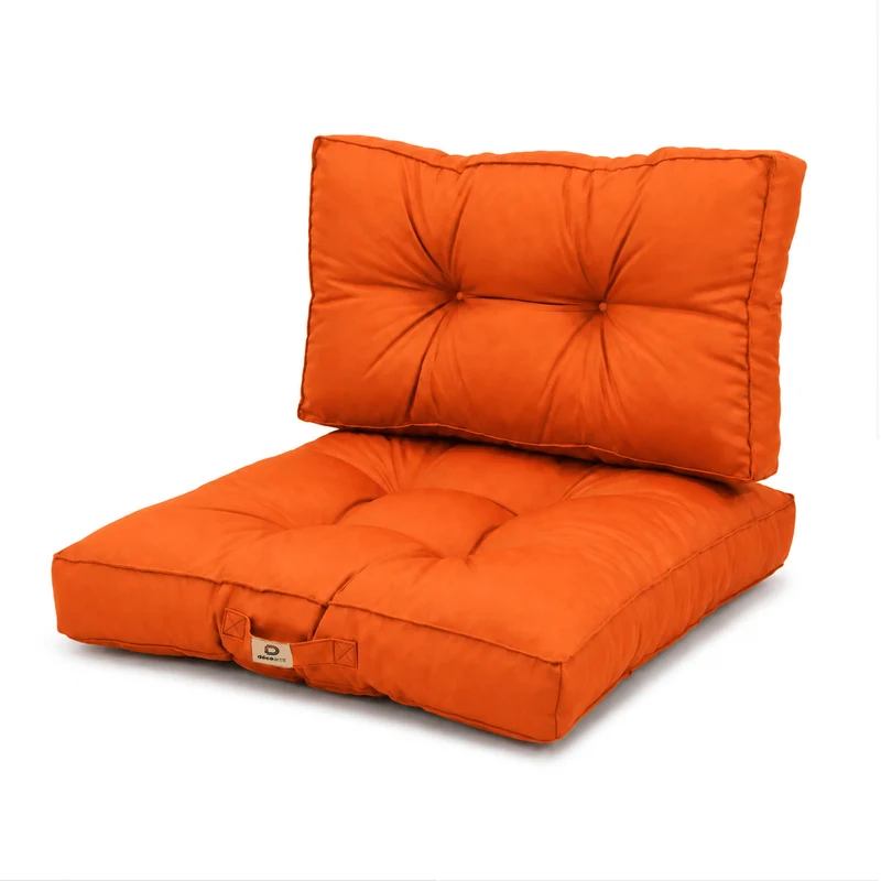 Ensemble Coussins Capitonné 50x50 Orange - Épais 15cm & Moelleux (Assise + Dossier)