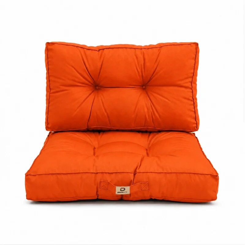 Ensemble Coussins Capitonné 50x50 Orange - Épais 15cm & Moelleux (Assise + Dossier)