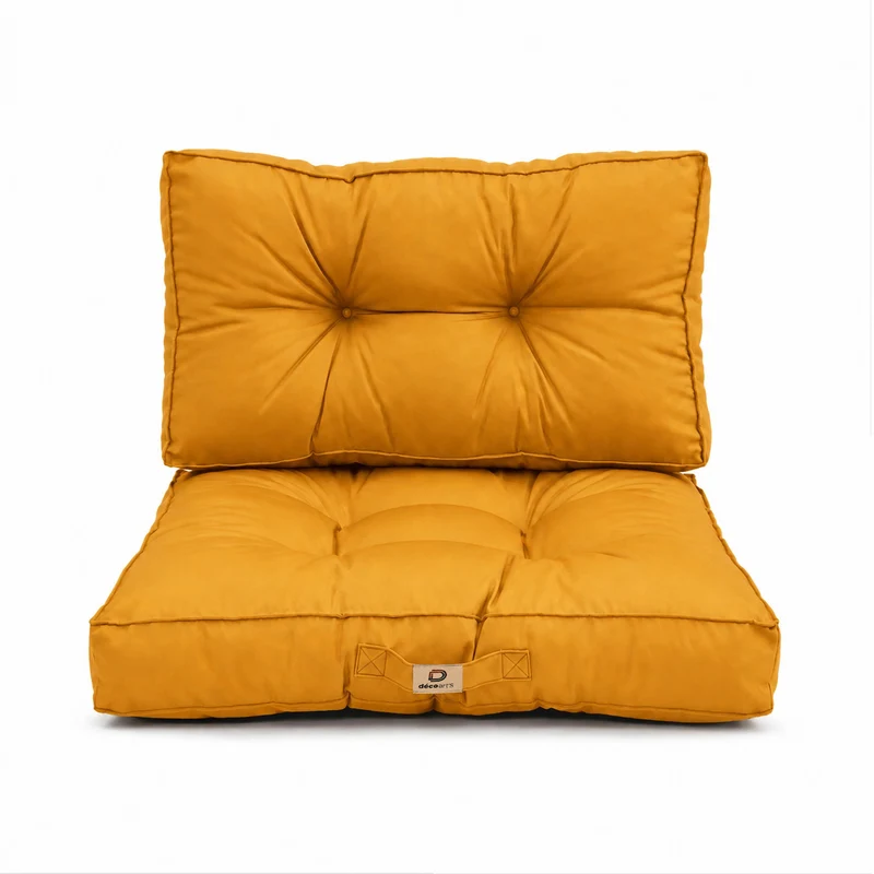 Ensemble Coussins Capitonné 50x50 Jaune - Épais 15cm & Moelleux (Assise + Dossier)