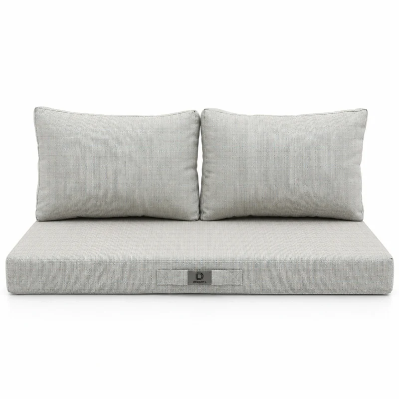 Ensemble Coussins Salon Jardin 120x60 Beige Chiné Turquoise - 1 Assise + 2 Dossiers (Premium 270g)