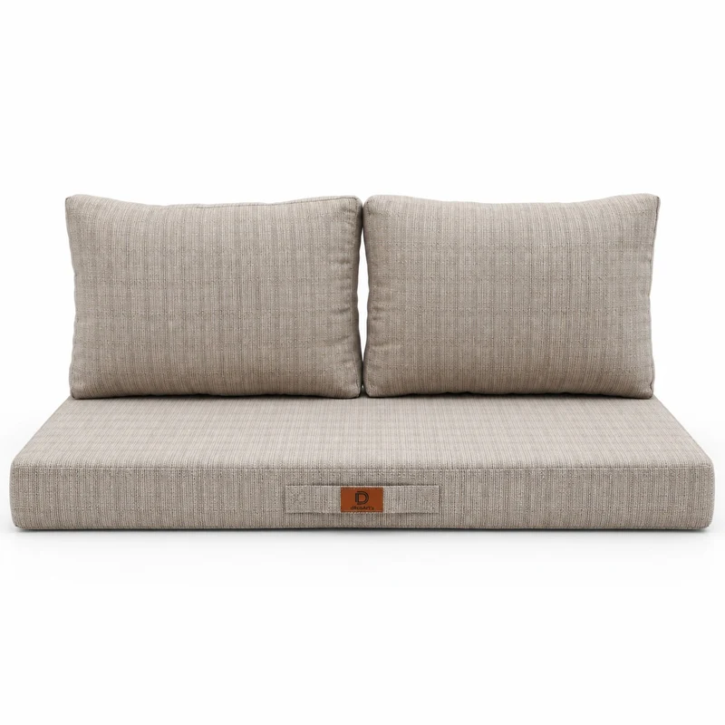 Ensemble Coussins Salon Jardin 120x60 Beige Chiné Noir - 1 Assise + 2 Dossiers (Premium 270g)