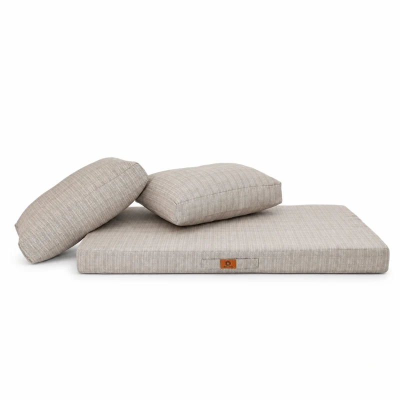Ensemble Coussins Salon Jardin 120x60 Beige Chiné Noir - 1 Assise + 2 Dossiers (Premium 270g)