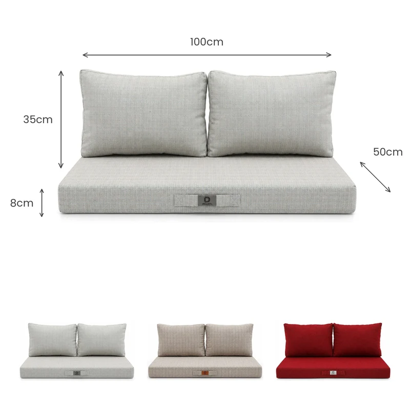 Ensemble Coussins Salon Jardin 100x50 Beige Chiné Turquoise - 1 Assise + 2 Dossiers (Premium 270g)
