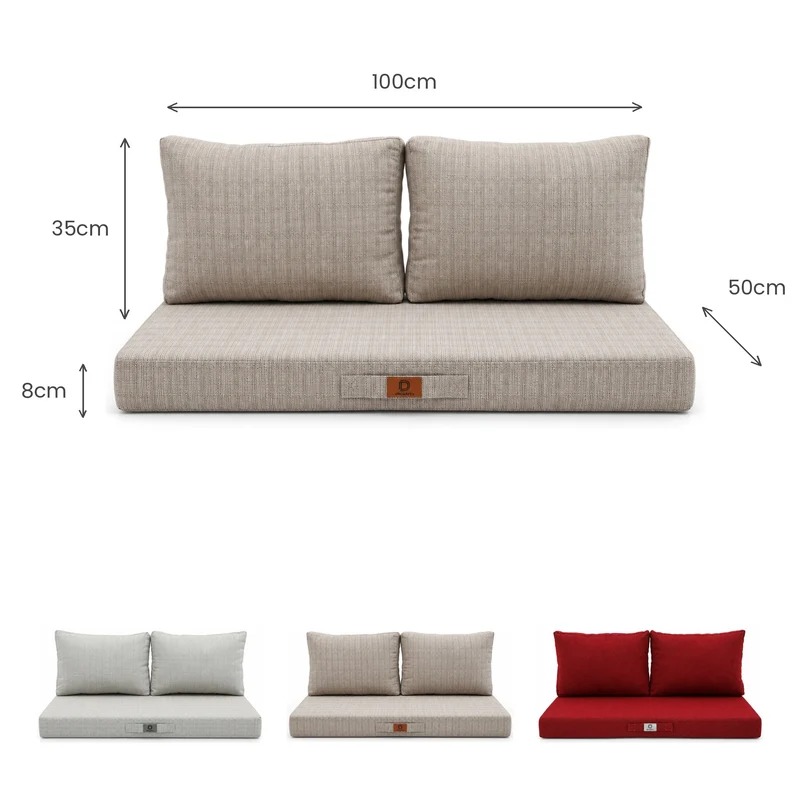Ensemble Coussins Salon Jardin 100x50 Beige Chiné Noir - 1 Assise + 2 Dossiers (Premium 270g)