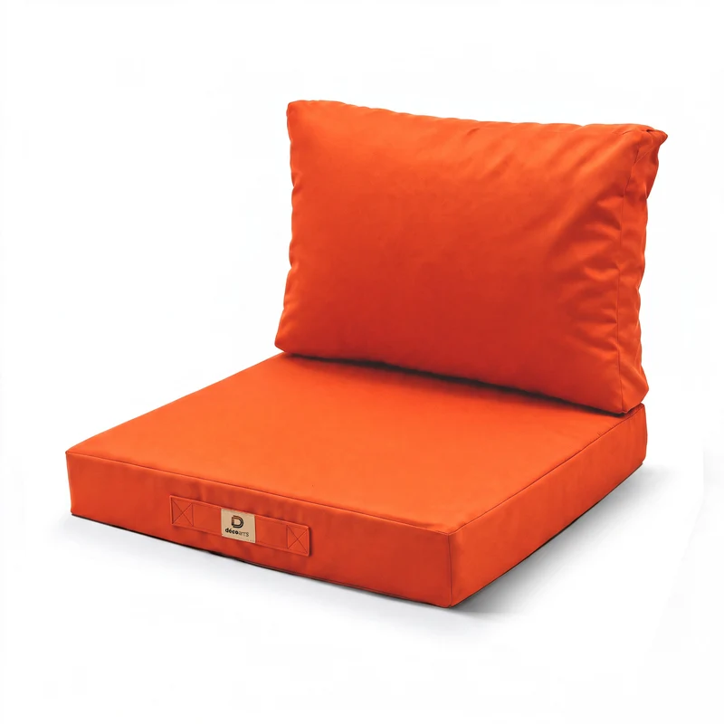Ensemble Coussins Salon Jardin 50x50 Orange - Déhoussable & Anti-UV (Assise + Dossier)