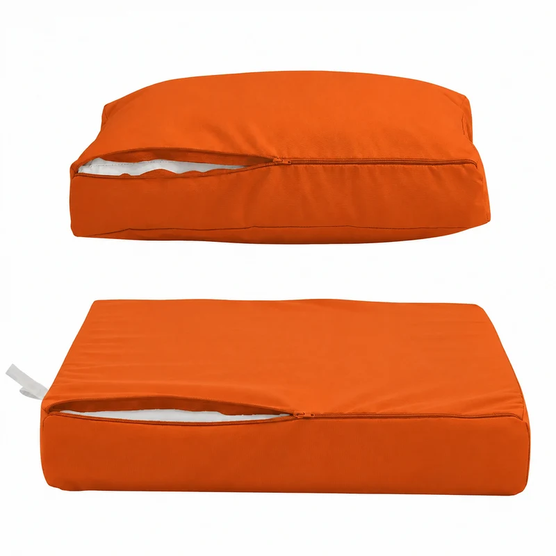 Ensemble Coussins Salon Jardin 50x50 Orange - Déhoussable & Anti-UV (Assise + Dossier)