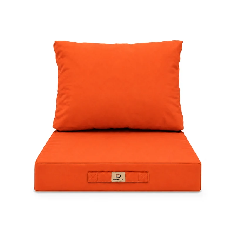 Ensemble Coussins Salon Jardin 50x50 Orange - Déhoussable & Anti-UV (Assise + Dossier)