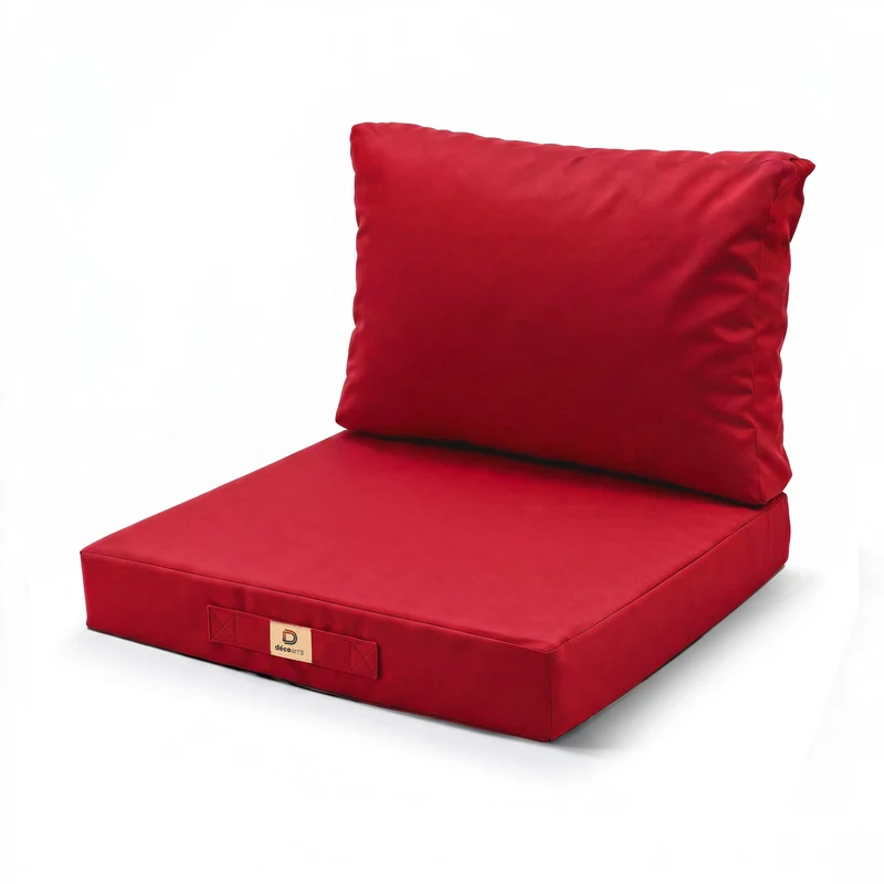Ensemble Coussins Salon Jardin 50x50 Rouge - Déhoussable & Anti-UV (Assise + Dossier)