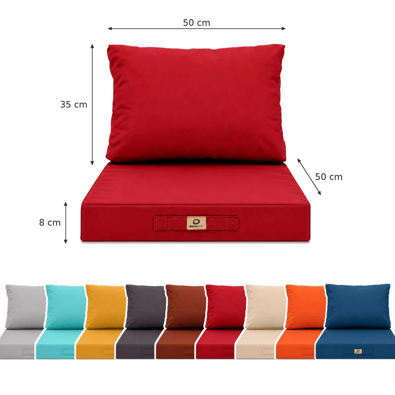 Ensemble Coussins Salon Jardin 50x50 Rouge - Déhoussable & Anti-UV (Assise + Dossier)
