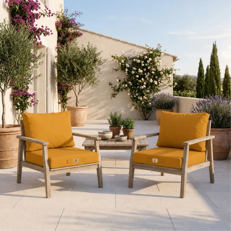 Ensemble Coussins Salon Jardin 50x50 Jaune - Déhoussable & Anti-UV (Assise + Dossier)