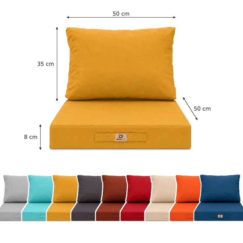 Ensemble Coussins Salon Jardin 50x50 Jaune - Déhoussable & Anti-UV (Assise + Dossier)