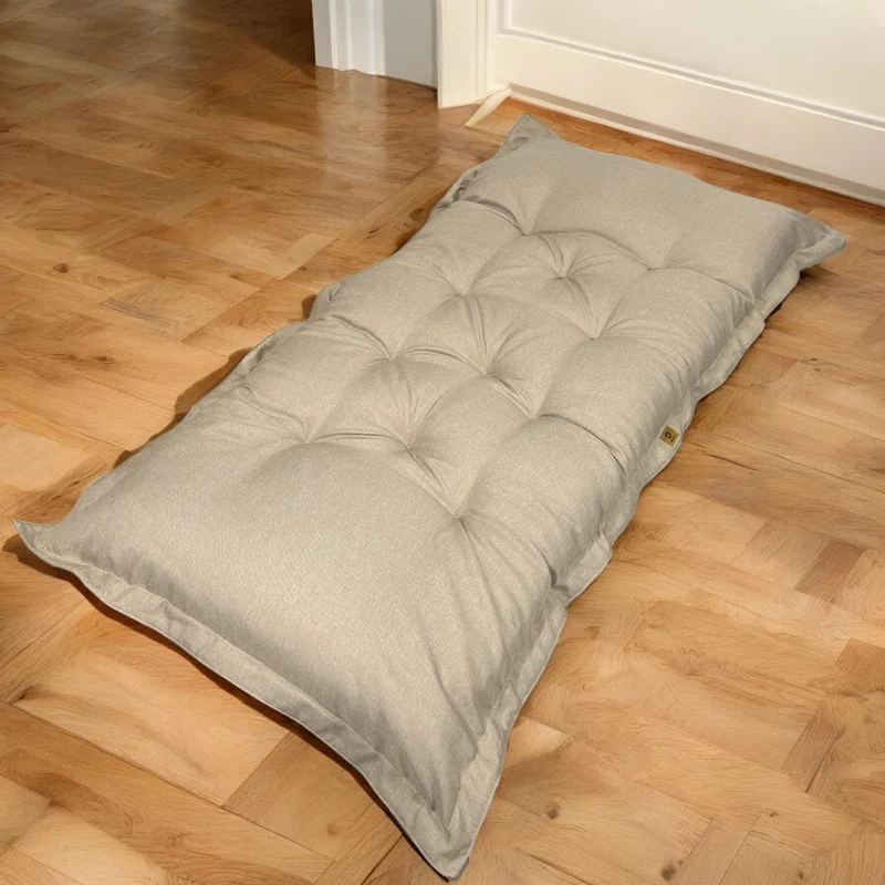 Futon de Sol XXL Effet Lin 195x100 Beige - Épais 15cm (Lit d'Appoint & Détente)