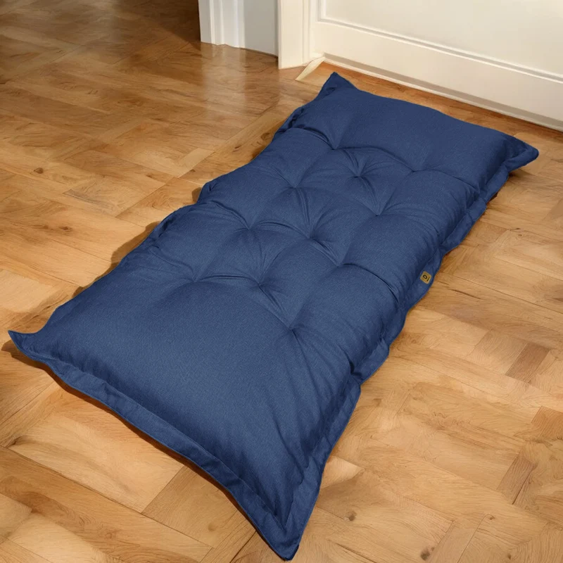 Futon de Sol XXL Effet Lin 195x100 Bleu Indigo - Épais 15cm (Lit d'Appoint & Détente)