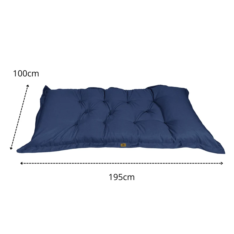 Futon de Sol XXL Effet Lin 195x100 Bleu Indigo - Épais 15cm (Lit d'Appoint & Détente)