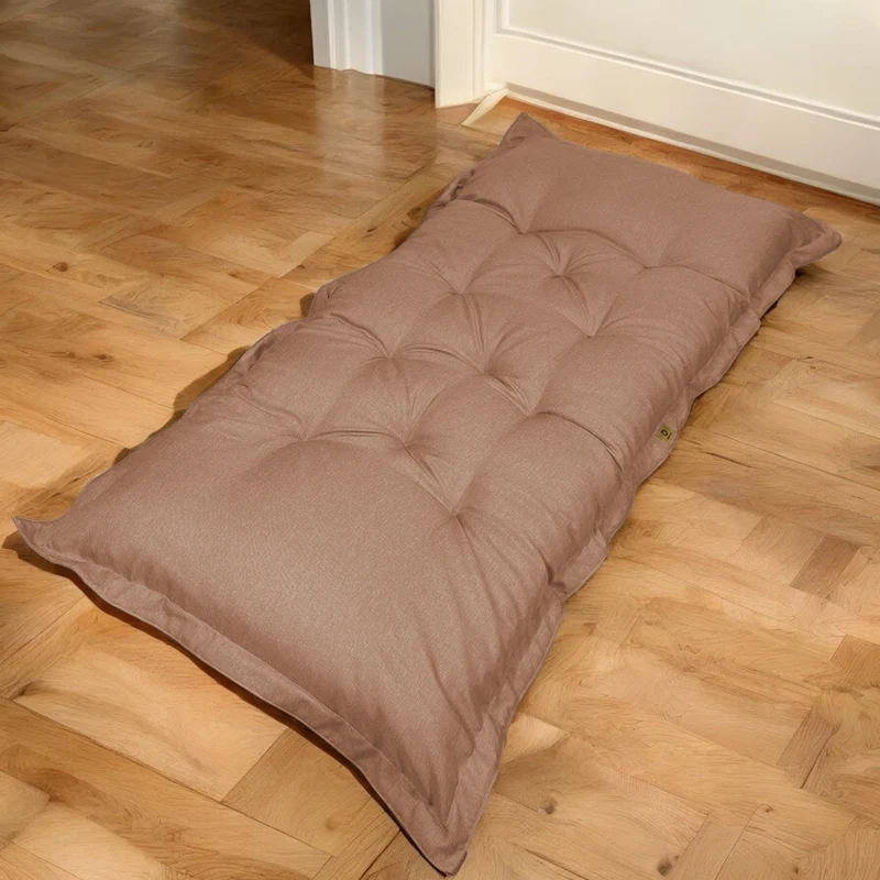 Futon de Sol XXL Effet Lin 195x100 Marron - Épais 15cm (Lit d'Appoint & Détente)