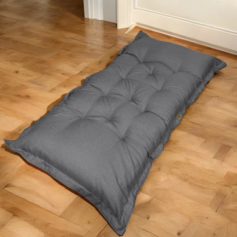 Futon de Sol XXL Effet Lin 195x100 Gris Chiné - Épais 15cm (Lit d'Appoint & Détente)