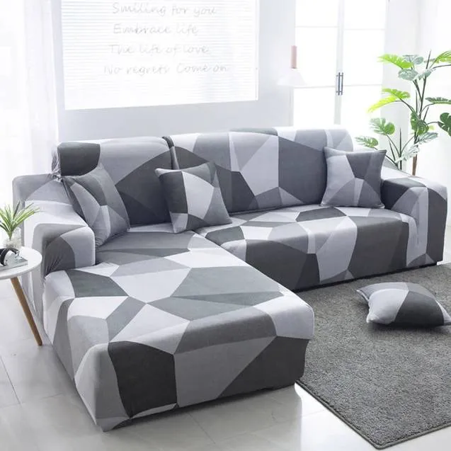 Housse Canapé d'Angle Universelle à Motifs Géométrique - Tissu Extensible