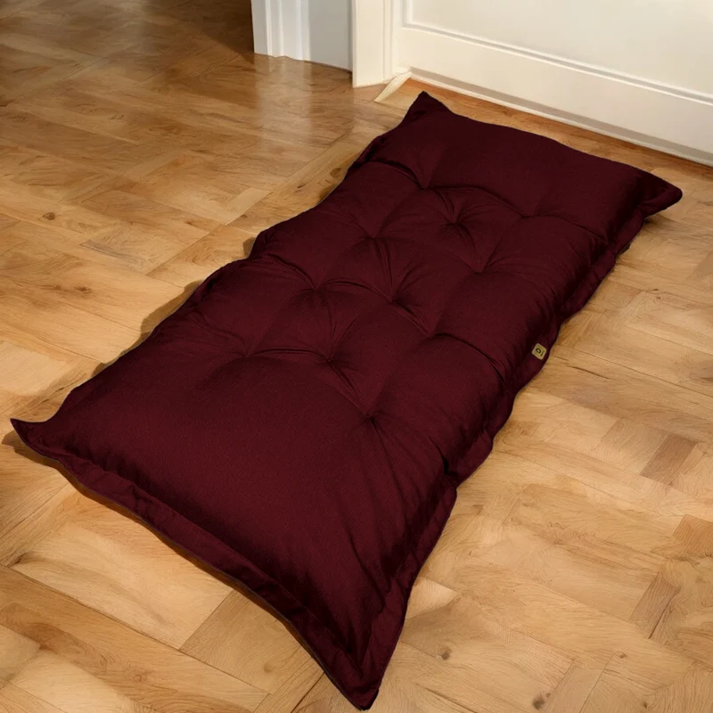 Futon de Sol XXL Effet Lin 195x100 Prune - Épais 15cm (Lit d'Appoint & Détente)