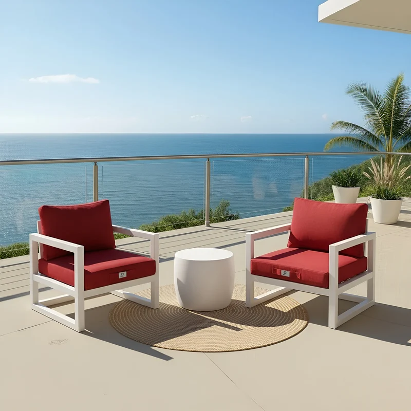Ensemble Coussins Salon Jardin 50x50 Rouge Bordeaux - Assise + Dossier (Premium 270g)