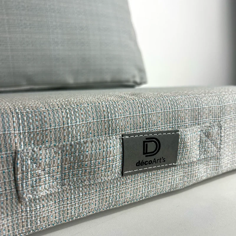 Ensemble Coussins Salon Jardin 50x50 Beige Chiné Turquoise - Assise + Dossier (Premium 270g)