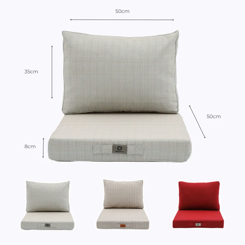 Ensemble Coussins Salon Jardin 50x50 Beige Chiné Turquoise - Assise + Dossier (Premium 270g)