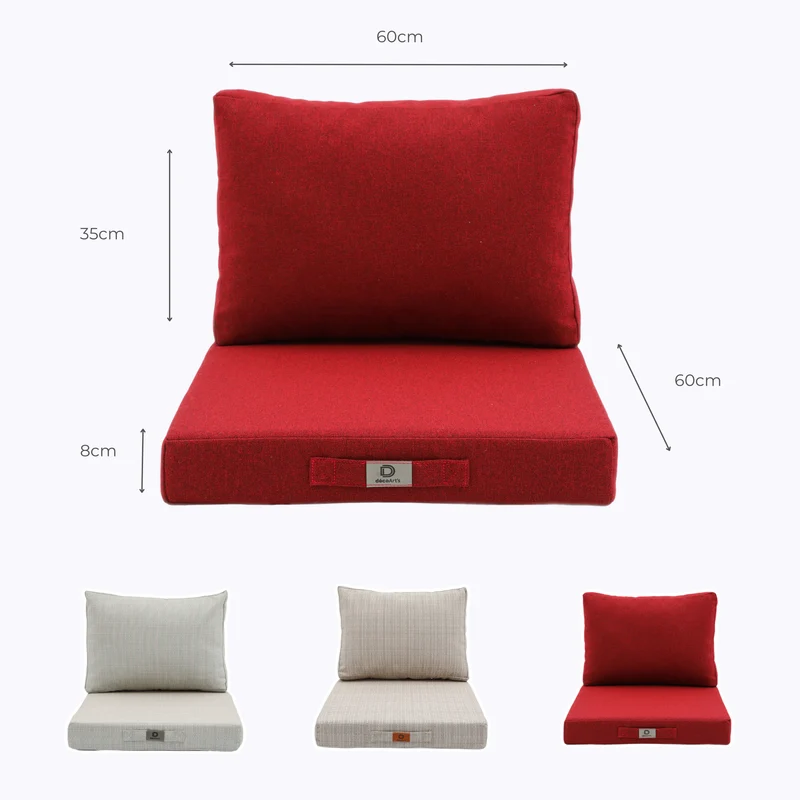 Ensemble Coussins Salon Jardin 60x60 Rouge Bordeaux - Assise + Dossier (Premium 270g)