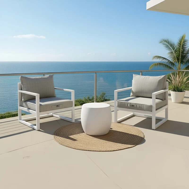 Ensemble Coussins Salon Jardin 60x60 Beige Chiné Turquoise - Assise + Dossier (Premium 270g)