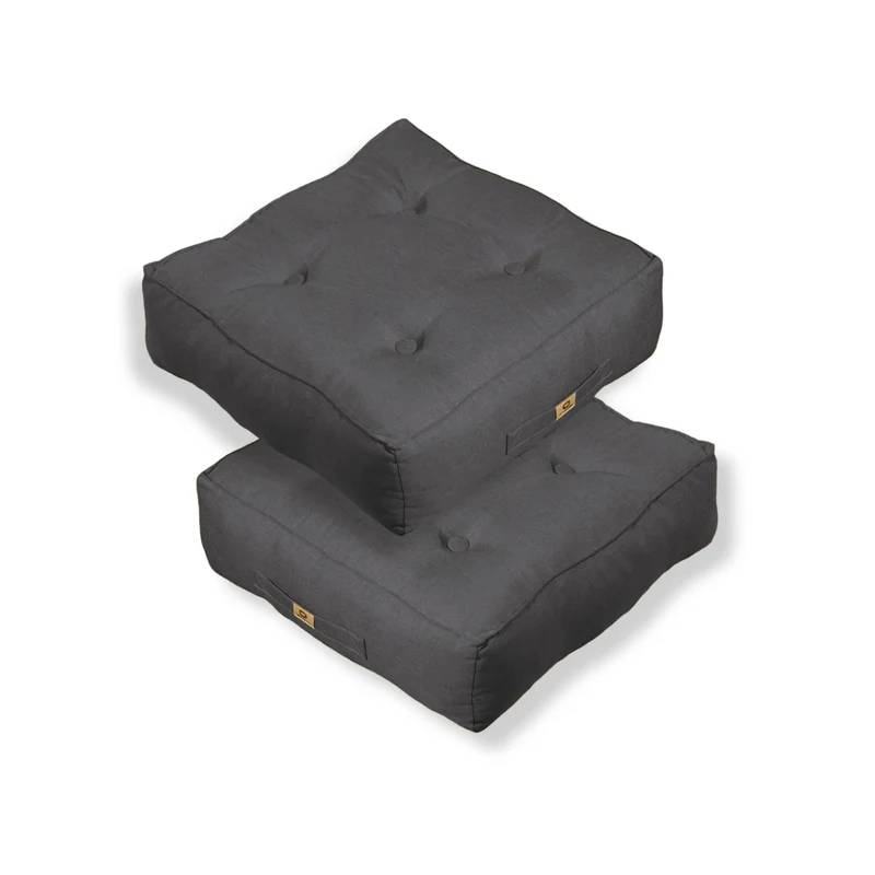 Lot de 2 Coussins de Sol Effet Lin 50x50 Gris Chiné - Épais 18cm (Haut de Gamme)