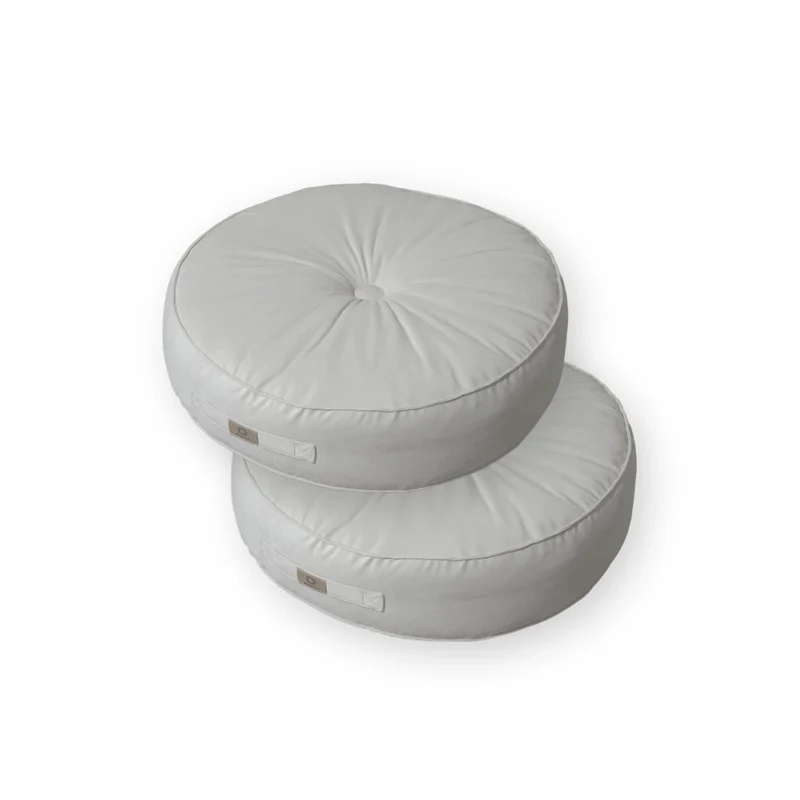 Lot de 2 Poufs Ronds Velours XL Ø60 Gris Clair - (Grand Confort & Poignée)