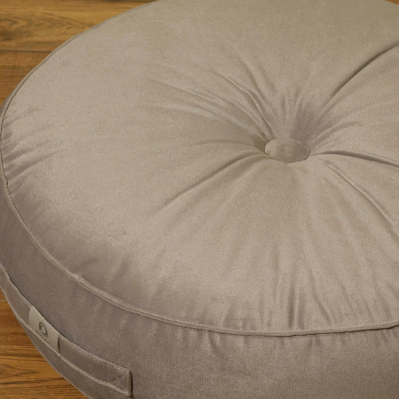 Lot de 2 Poufs Ronds Velours XL Ø60 Gris Clair - (Grand Confort & Poignée)