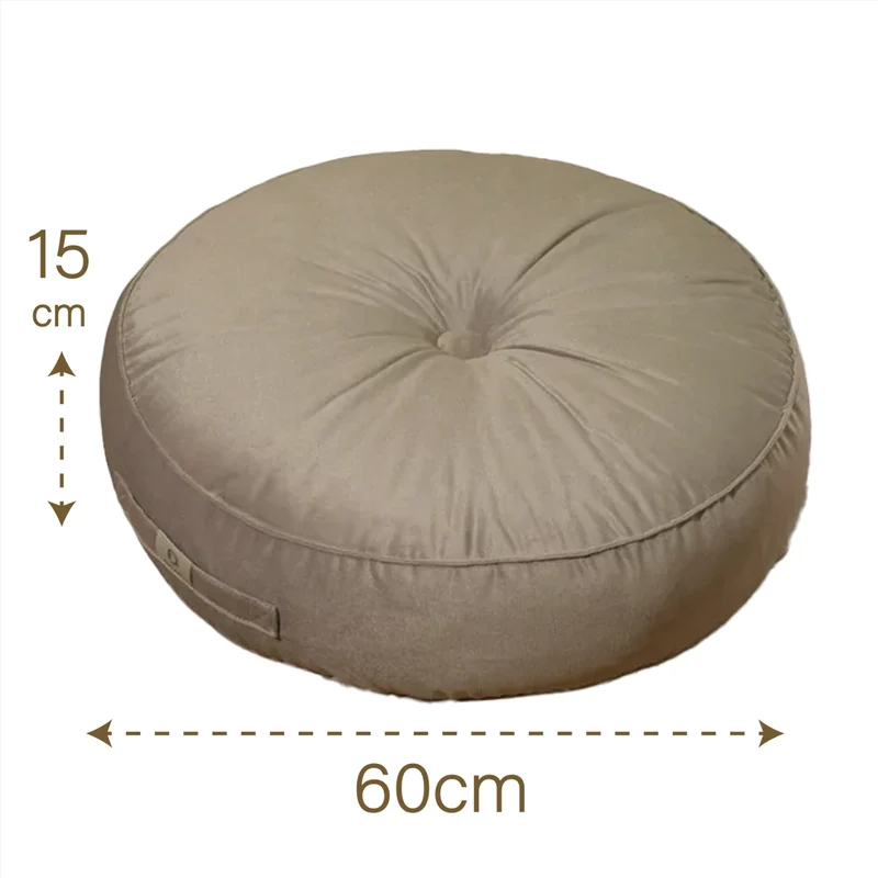 Lot de 2 Poufs Ronds Velours XL Ø60 Gris Clair - (Grand Confort & Poignée)