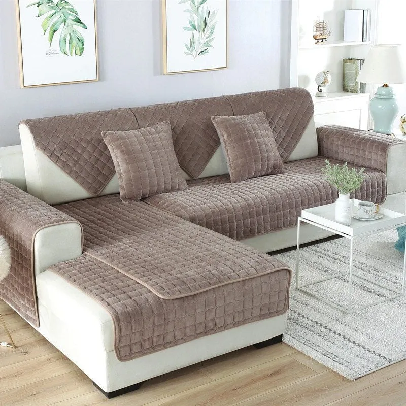 Housses de canapé antidérapantes matelassée velours flanelle