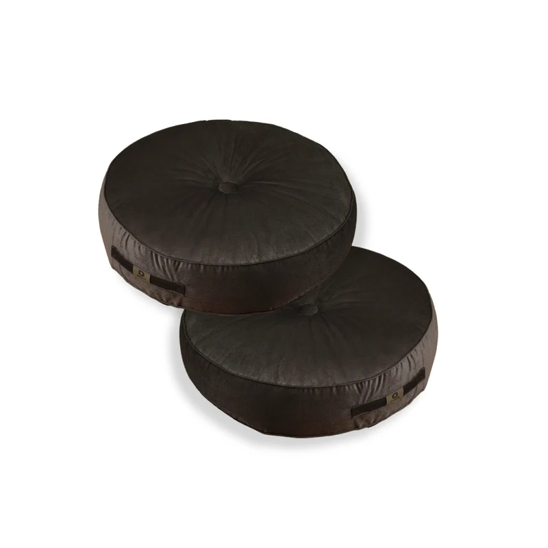 Lot de 2 Poufs Ronds Velours XL Ø60 Gris Foncé - (Grand Confort & Poignée)