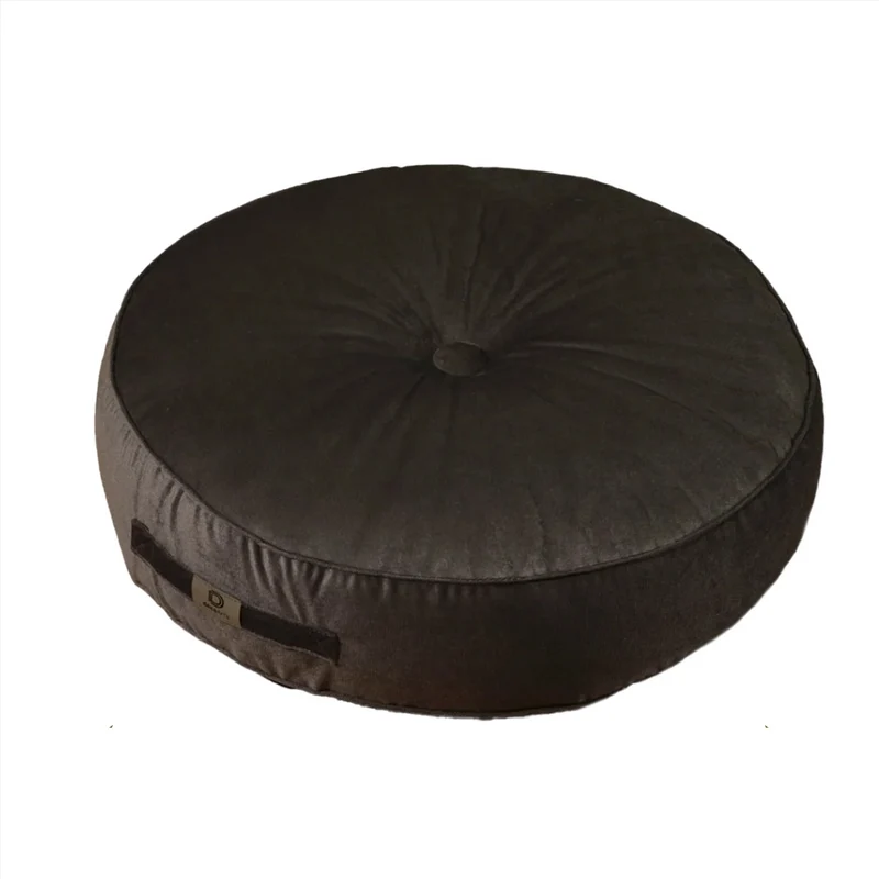 Lot de 2 Poufs Ronds Velours XL Ø60 Gris Foncé - (Grand Confort & Poignée)