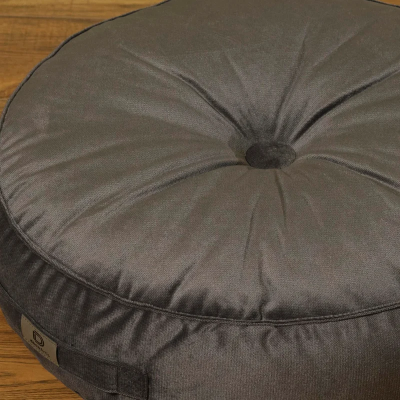 Lot de 2 Poufs Ronds Velours XL Ø60 Gris Foncé - (Grand Confort & Poignée)