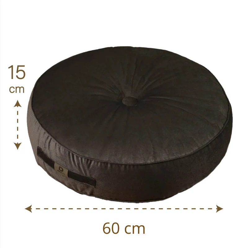 Lot de 2 Poufs Ronds Velours XL Ø60 Gris Foncé - (Grand Confort & Poignée)