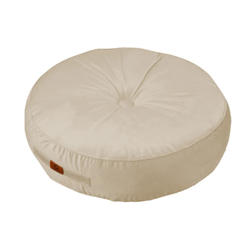 Lot de 2 Poufs Ronds Velours Ø50 Crème - (Design Doux & Poignée)
