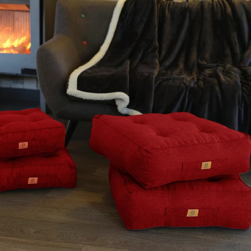 Lot de 2 Coussins de Sol Effet Lin 40x40 Rouge - Épais 12cm (Déco & Confort)