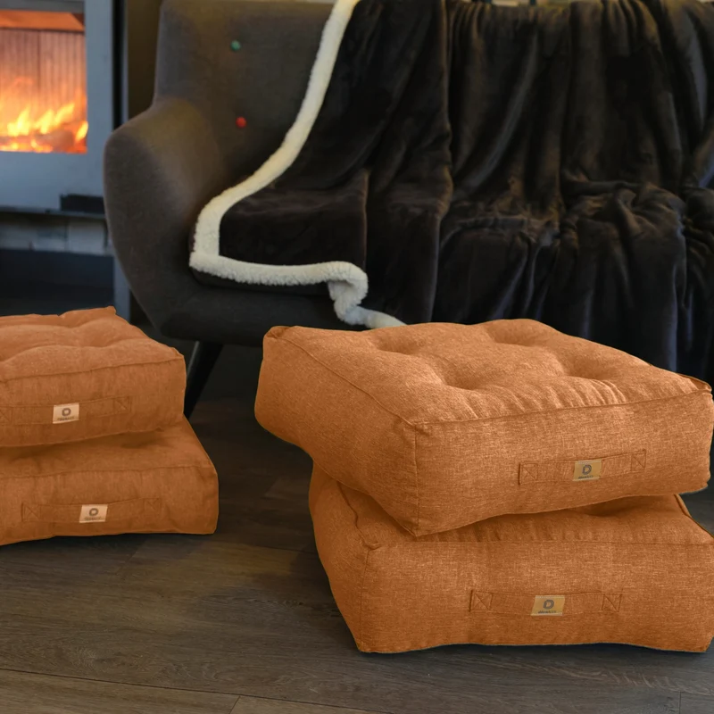 Lot de 2 Coussins de Sol Effet Lin 40x40 Marron Clair - Épais 12cm (Déco & Confort)