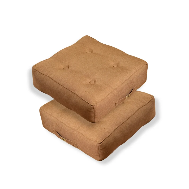 Lot de 2 Coussins de Sol Effet Lin 40x40 Marron Clair - Épais 12cm (Déco & Confort)