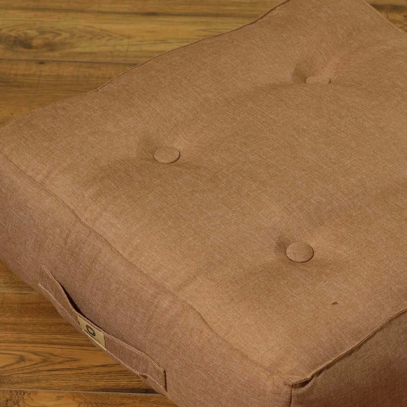 Lot de 2 Coussins de Sol Effet Lin 40x40 Marron Clair - Épais 12cm (Déco & Confort)