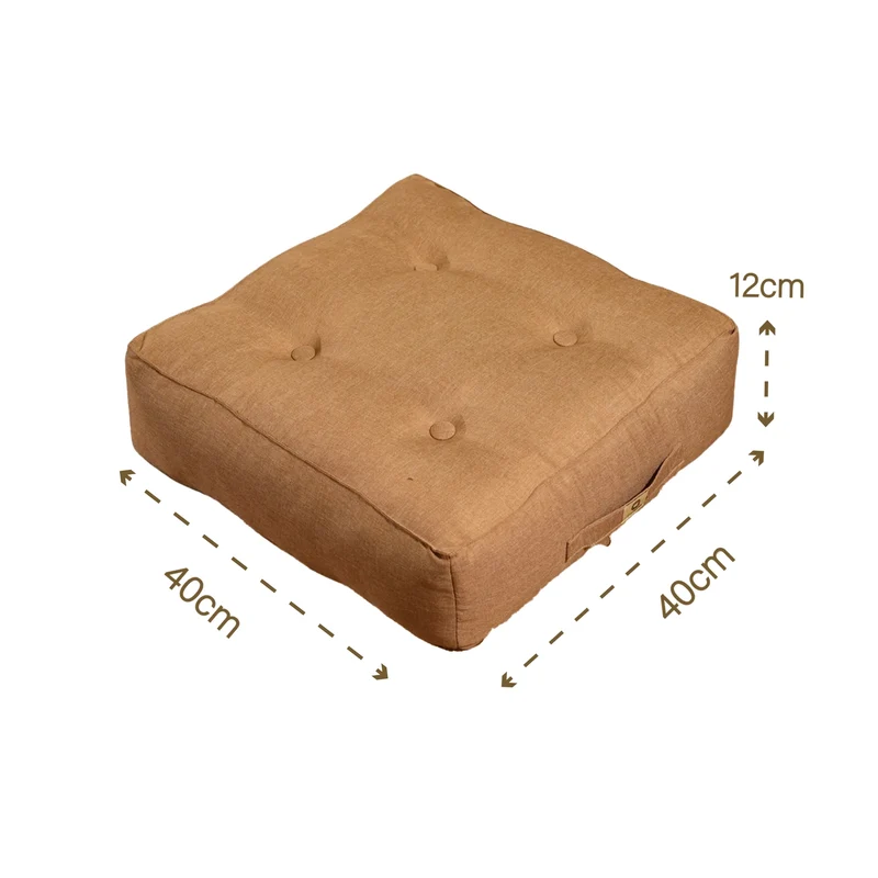 Lot de 2 Coussins de Sol Effet Lin 40x40 Marron Clair - Épais 12cm (Déco & Confort)