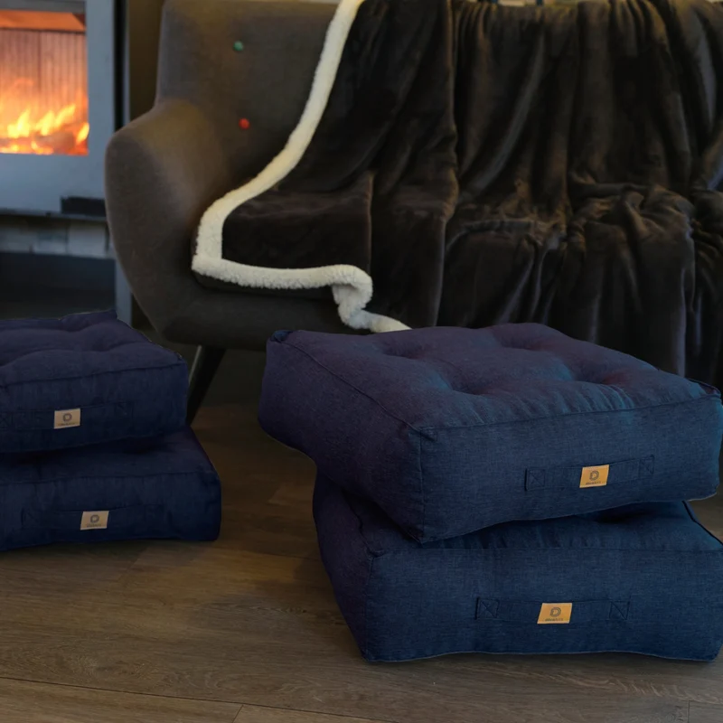 Lot de 2 Coussins de Sol Effet Lin 40x40 Bleu - Épais 12cm (Déco & Confort)