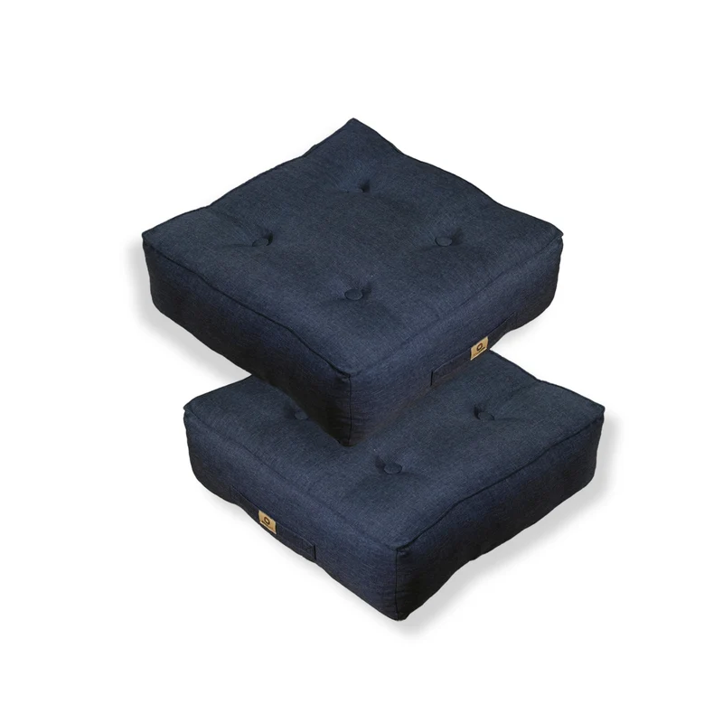 Lot de 2 Coussins de Sol Effet Lin 40x40 Bleu - Épais 12cm (Déco & Confort)