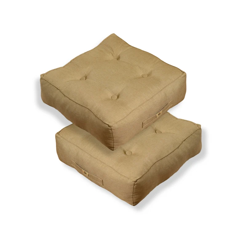 Lot de 2 Coussins de Sol Effet Lin 50x50 Beige - Épais 18cm (Haut de Gamme)