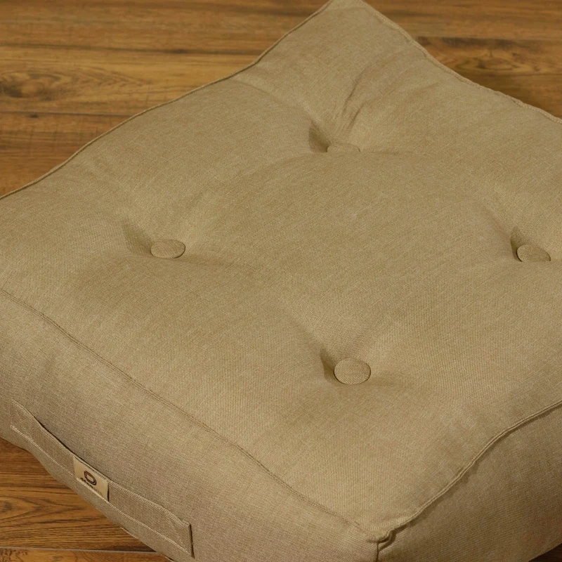 Lot de 2 Coussins de Sol Effet Lin 50x50 Beige - Épais 18cm (Haut de Gamme)
