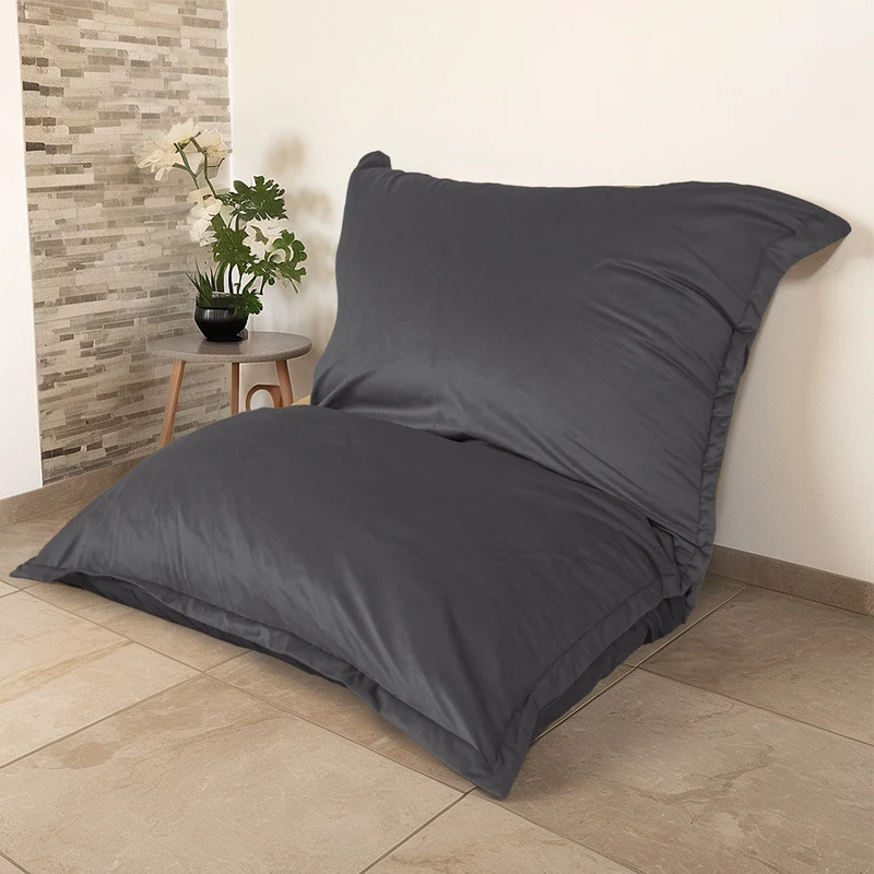 Pouf Géant XXL 190x155 Gris Foncé - Velours & Mousse (Canapé de Sol Prestige)